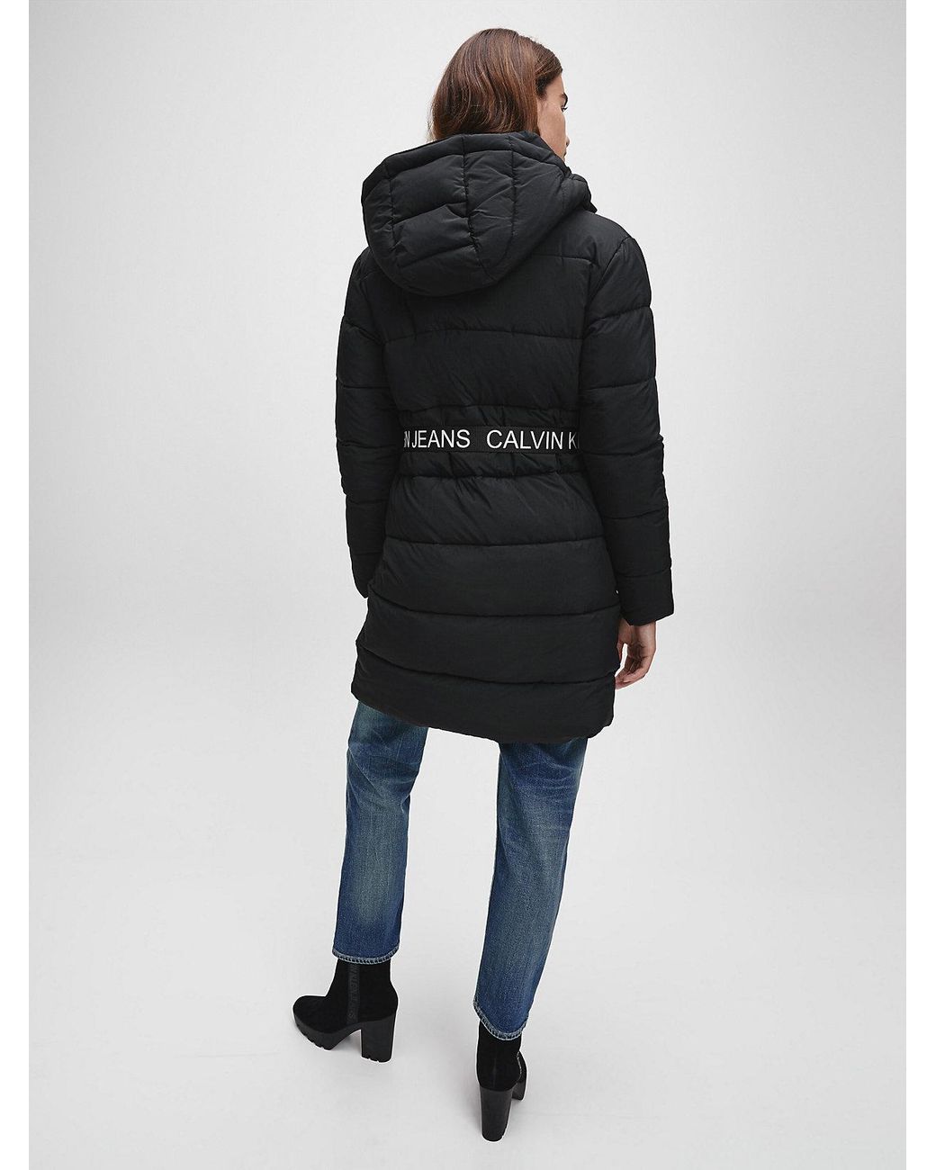nylon belted puffer coat calvin klein