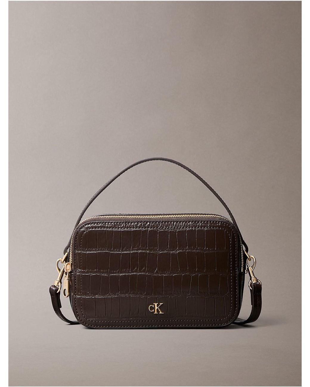 Calvin Klein Monogram Crocodile Camera Bag in Brown | Lyst
