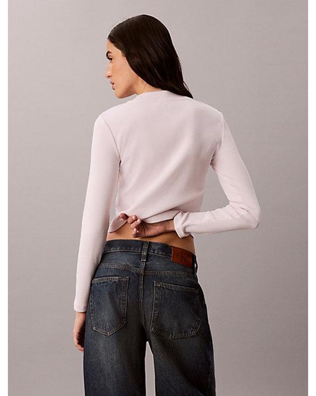 Calvin Klein Pink Jeans Monologo Long Sleeve Rib Baby Tee