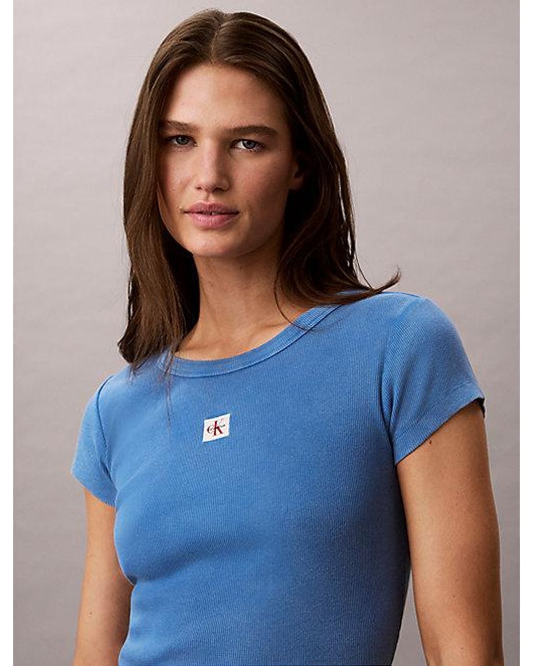 Calvin Klein Blue Jeans Slim Ribbed Washed Cotton T-Shirt