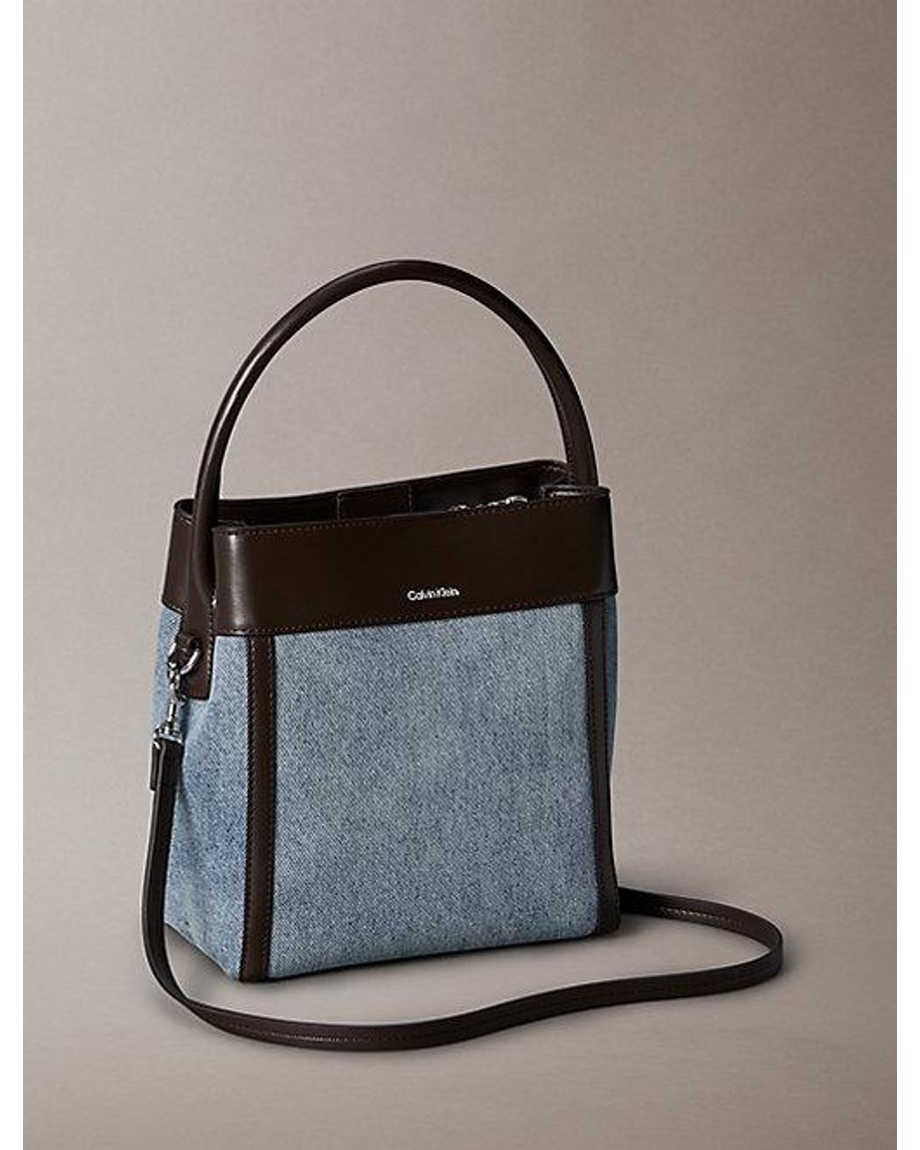Calvin Klein Blue Denim Monogram Logo Bucket Bag