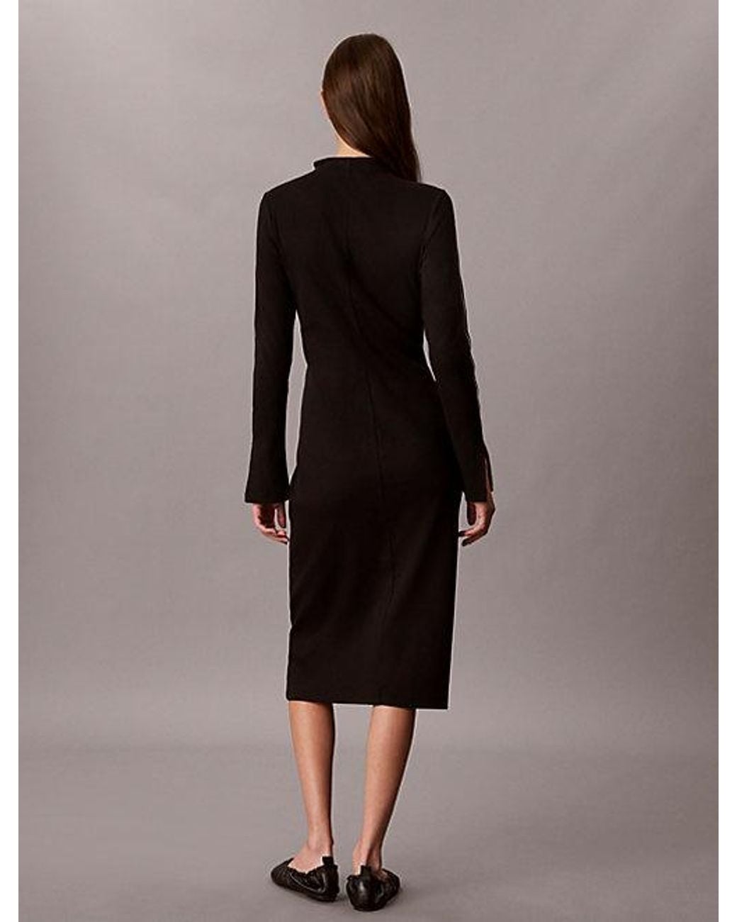Calvin Klein Brown Jeans Slim Ribbed Cotton Midi Dress