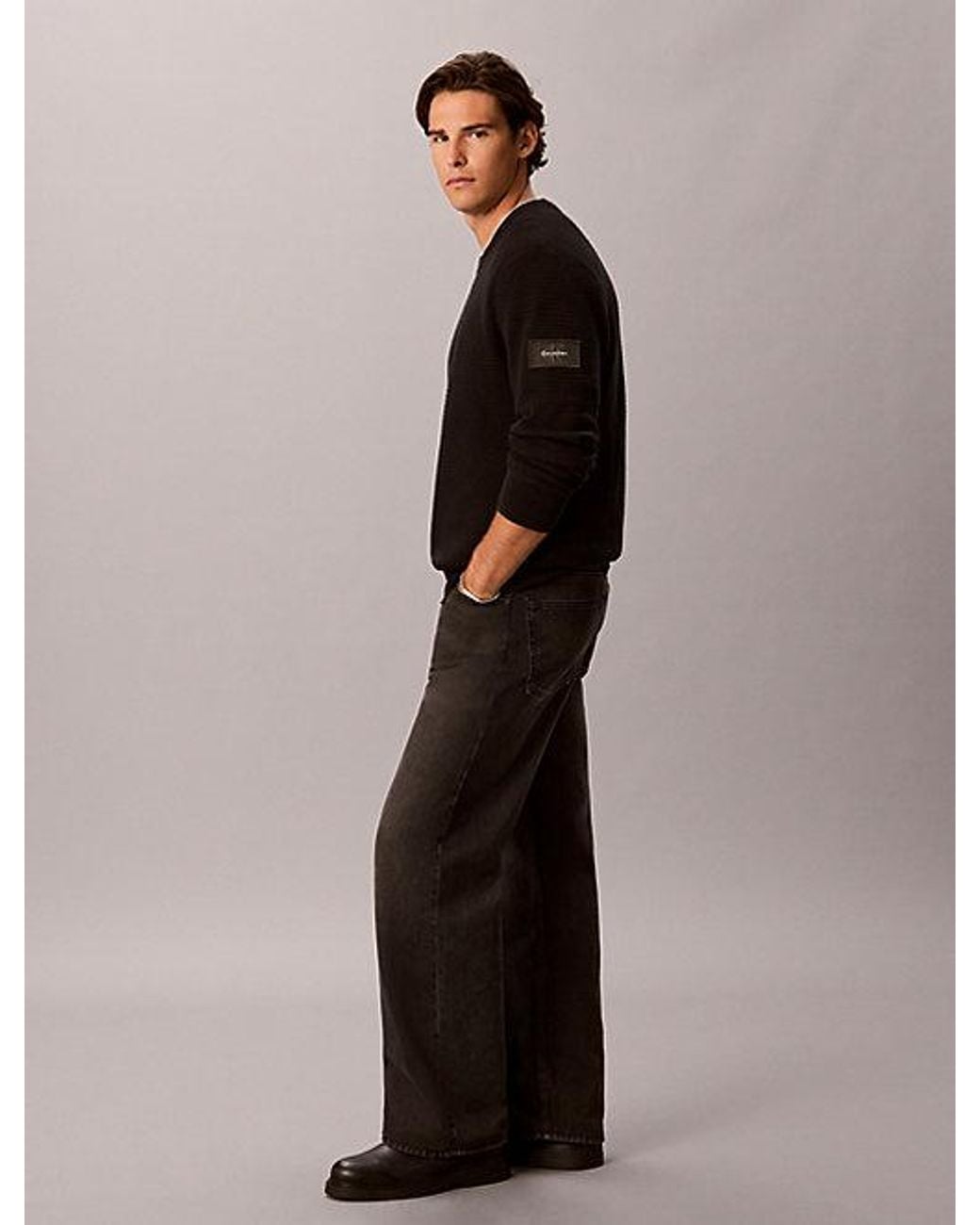 Calvin Klein Black Jeans Textured Rib Cotton Jumper for men