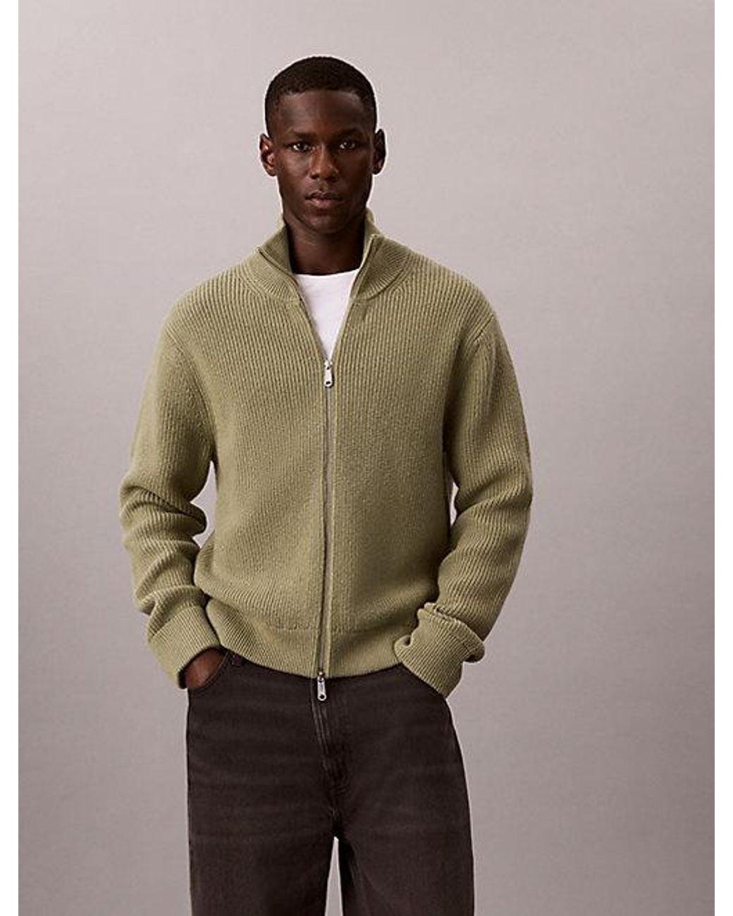 Calvin Klein Multicolor Jeans Relaxed Wool Cotton Zip Cardigan for men