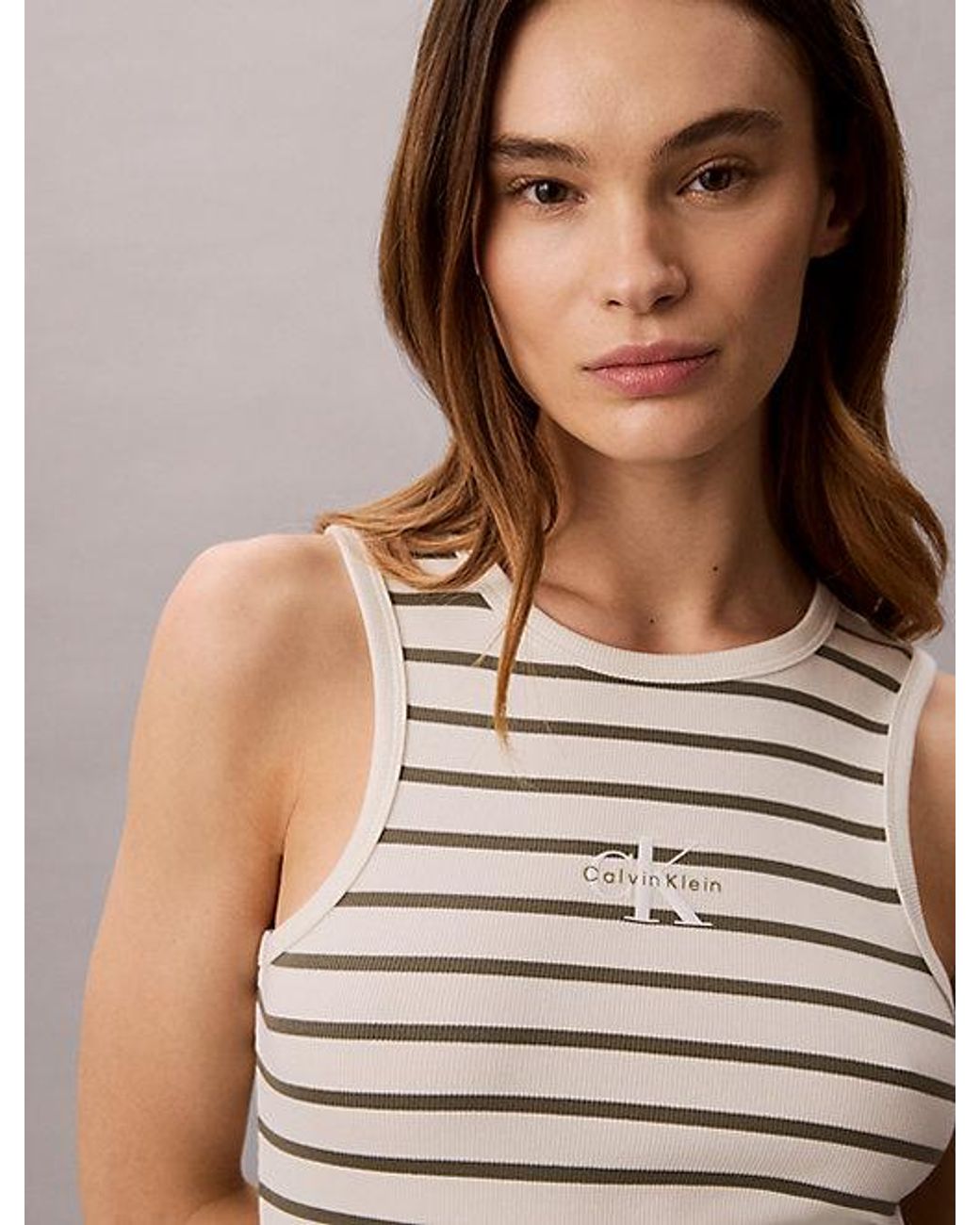 Calvin Klein Natural Jeans Monologo Rib Stripe Midi Dress