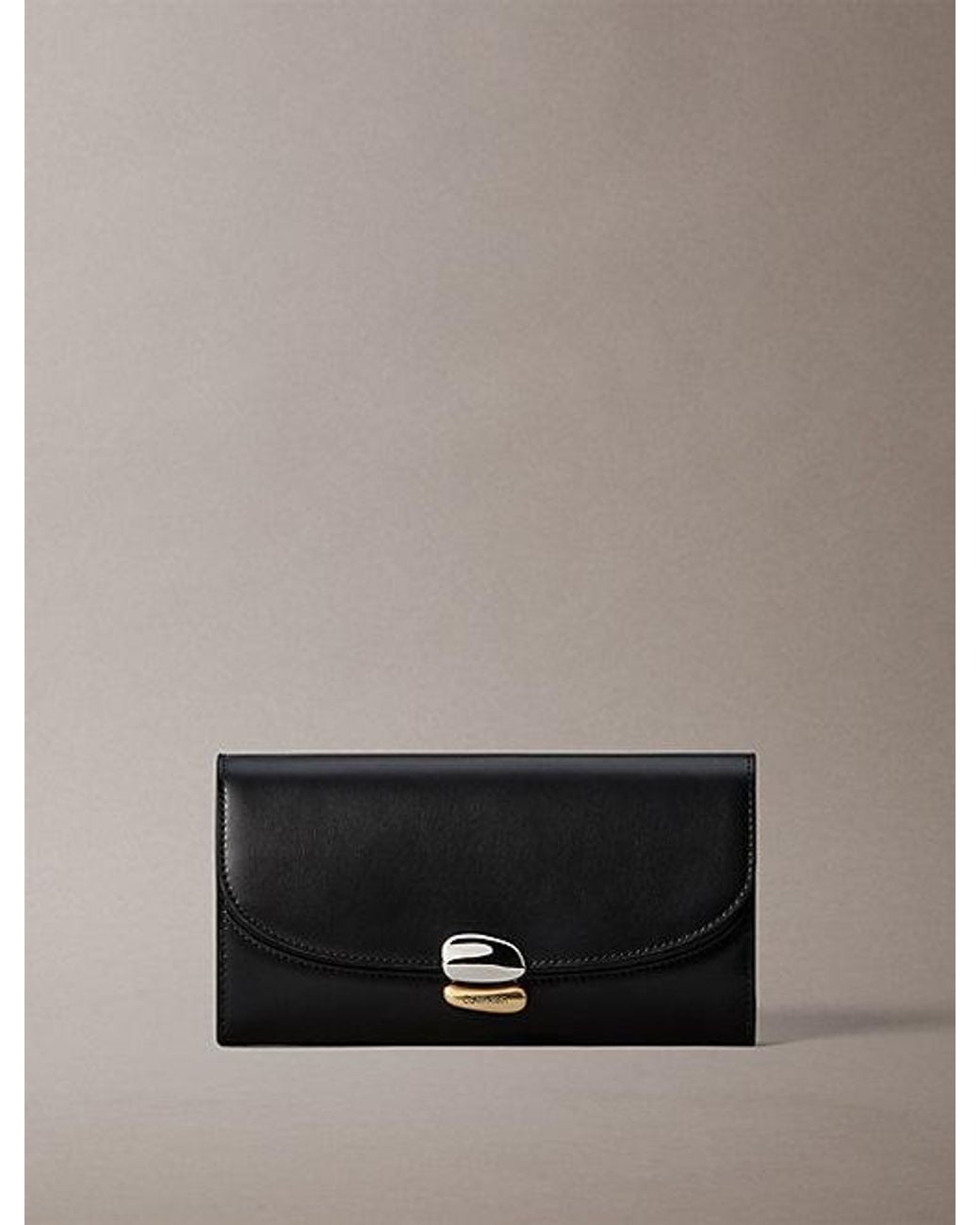 Calvin Klein Black Leather Sculptural Long Trifold Wallet