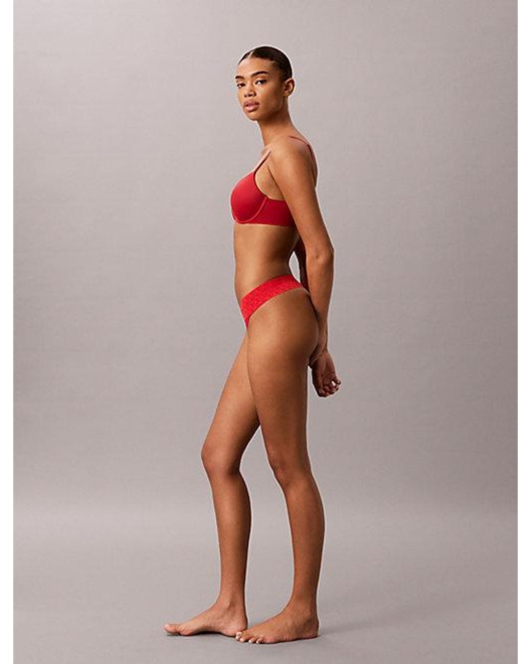 Calvin Klein Red Thong Icon Logo Lace