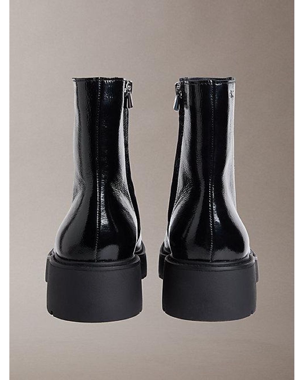 Calvin Klein Black Jeans Leather Chunky Heeled Zip Boots