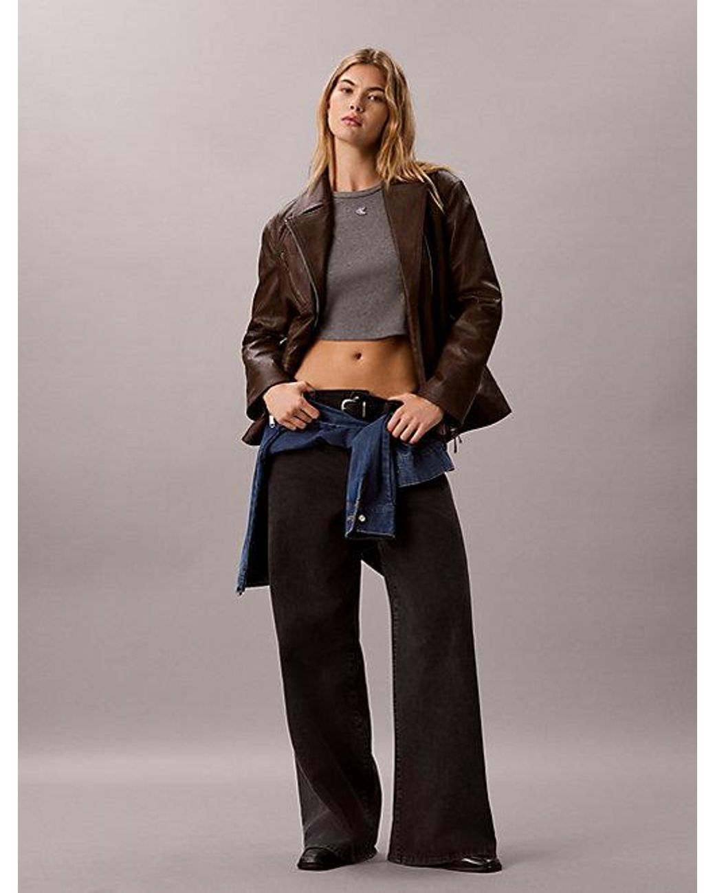 Calvin Klein Multicolor Jeans Faux Leather Motorcycle Jacket