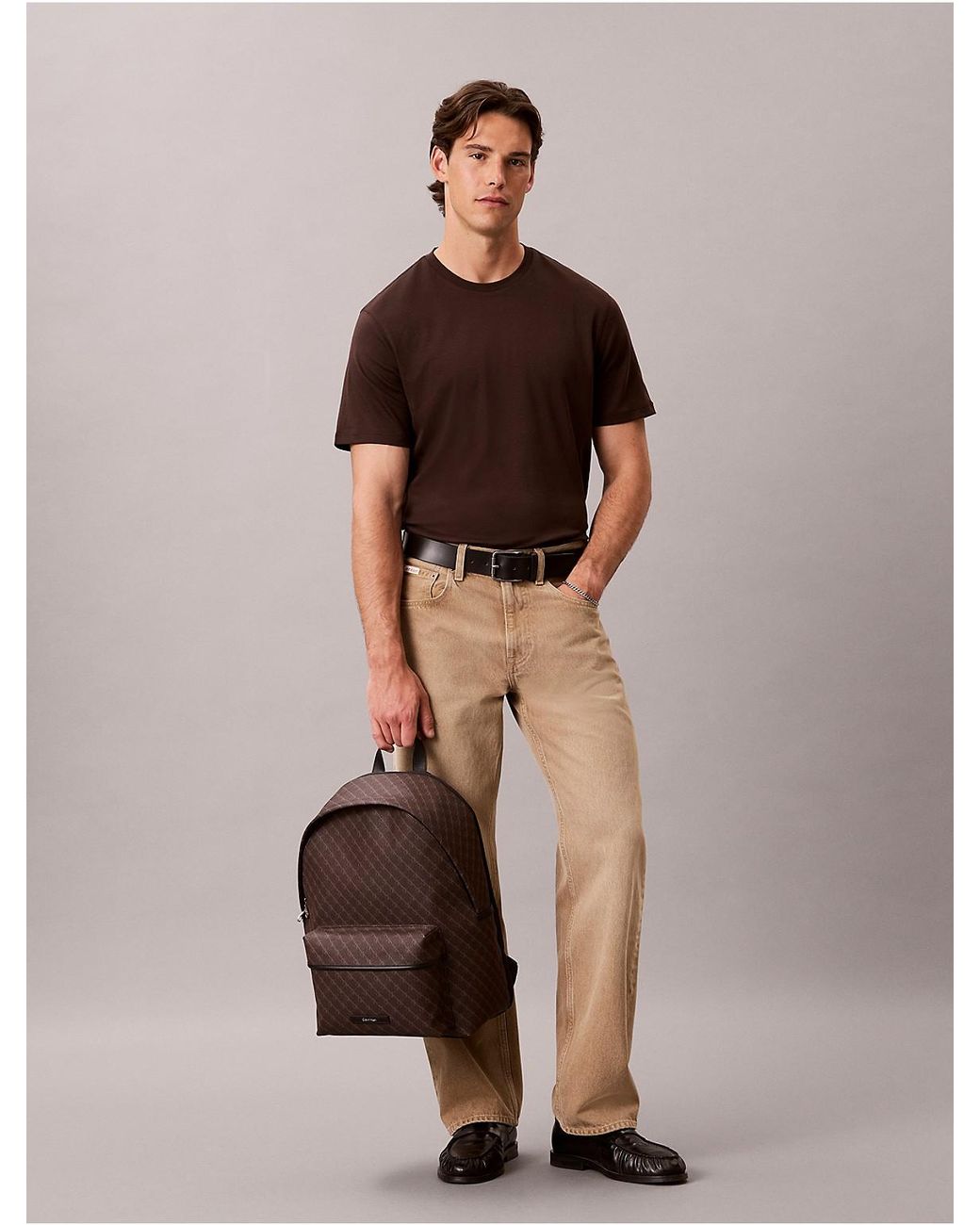 Calvin Klein Gray Textured Monogram Backpack for men