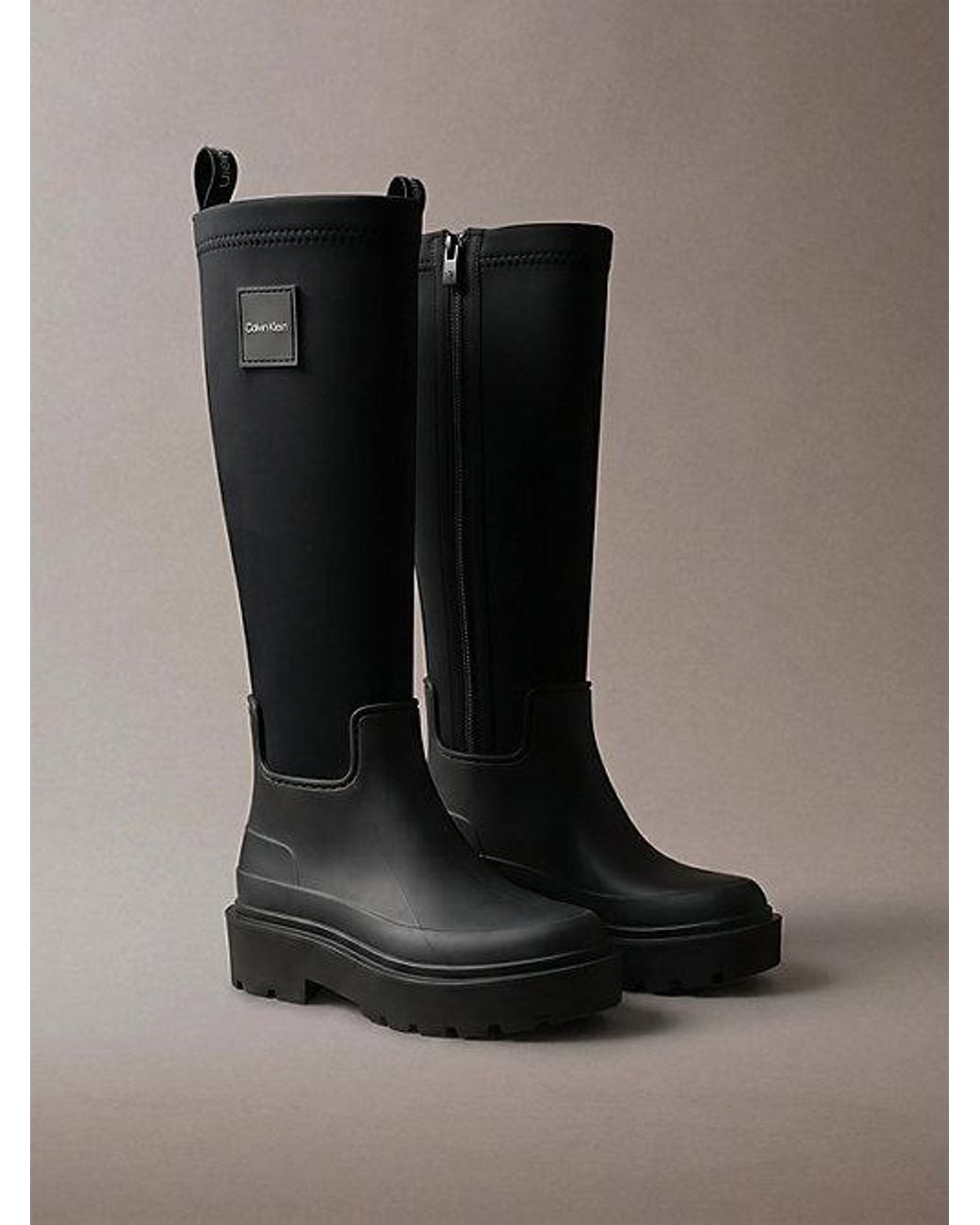 Calvin Klein Black Knee High Flexible Lug Sole Rainboots