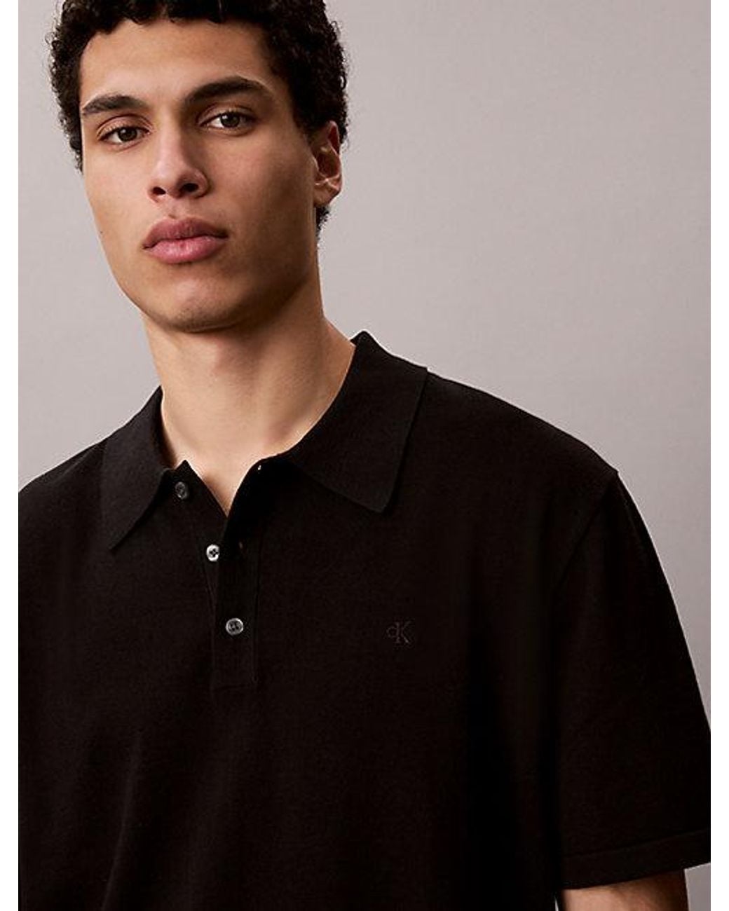 Calvin Klein Black Supima Cotton Knit Polo Shirt for men