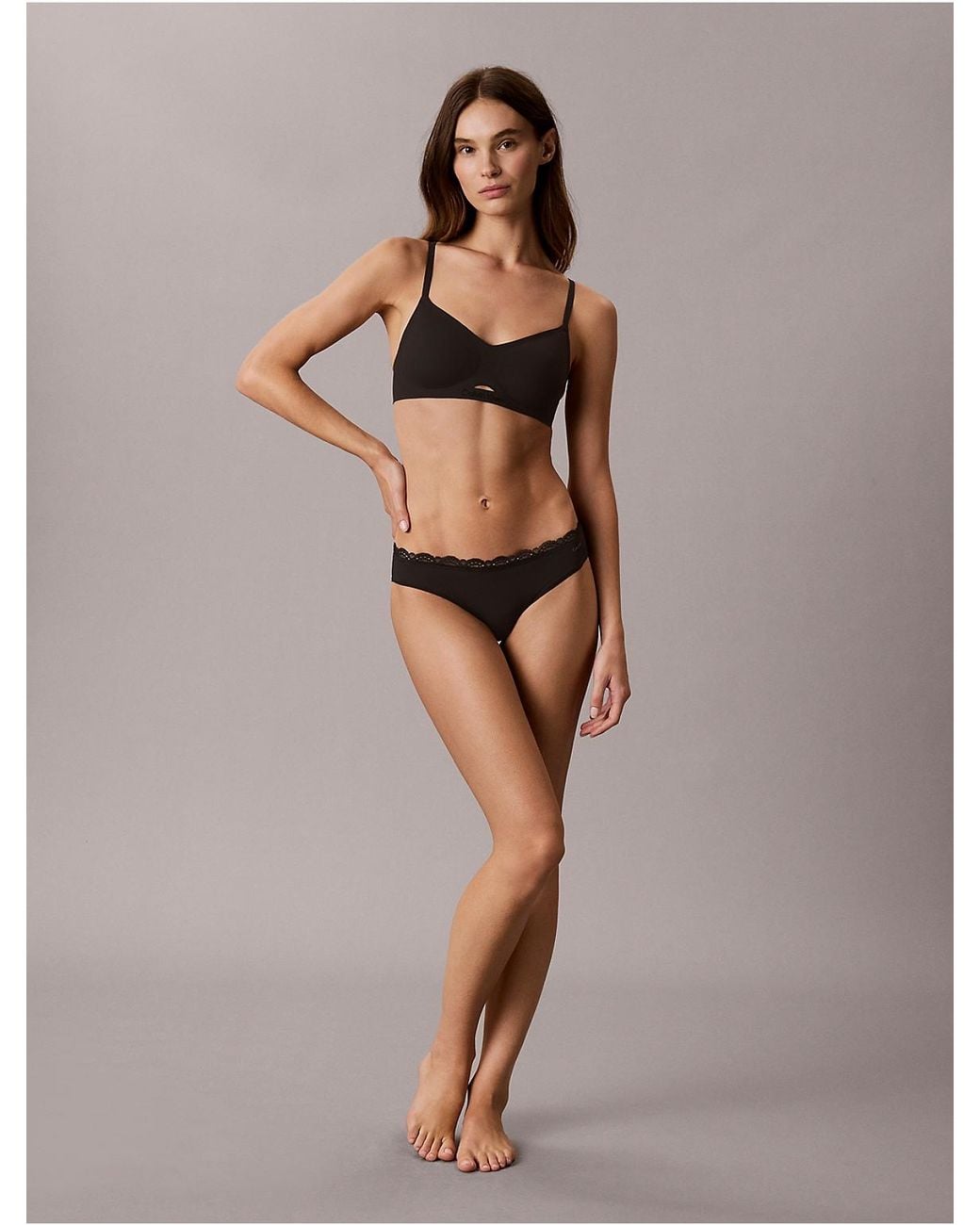 Calvin Klein Black Bikini Briefs Microfibre Stretch With Lace