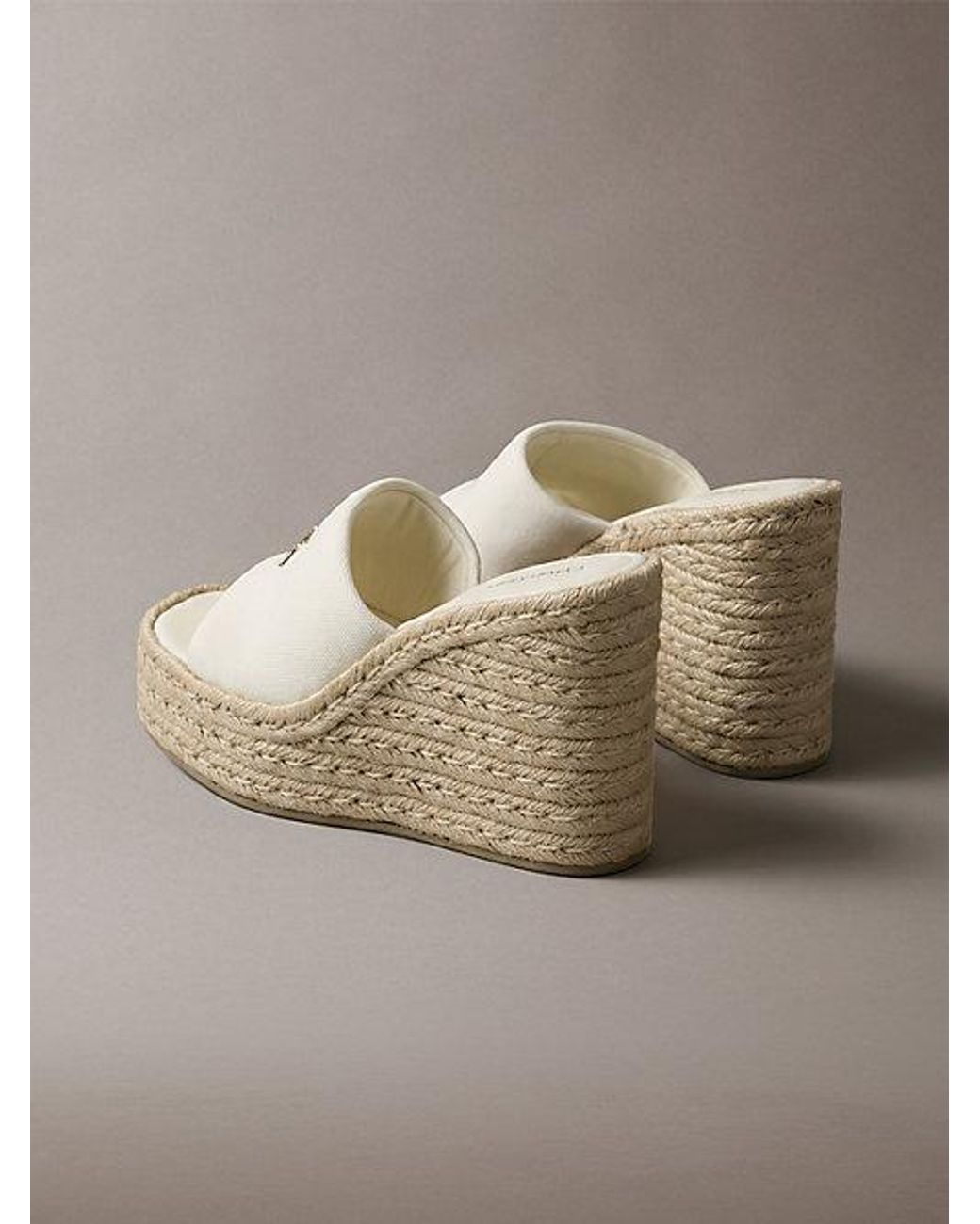 Calvin Klein White Canvas Espadrille Wedge Sandals