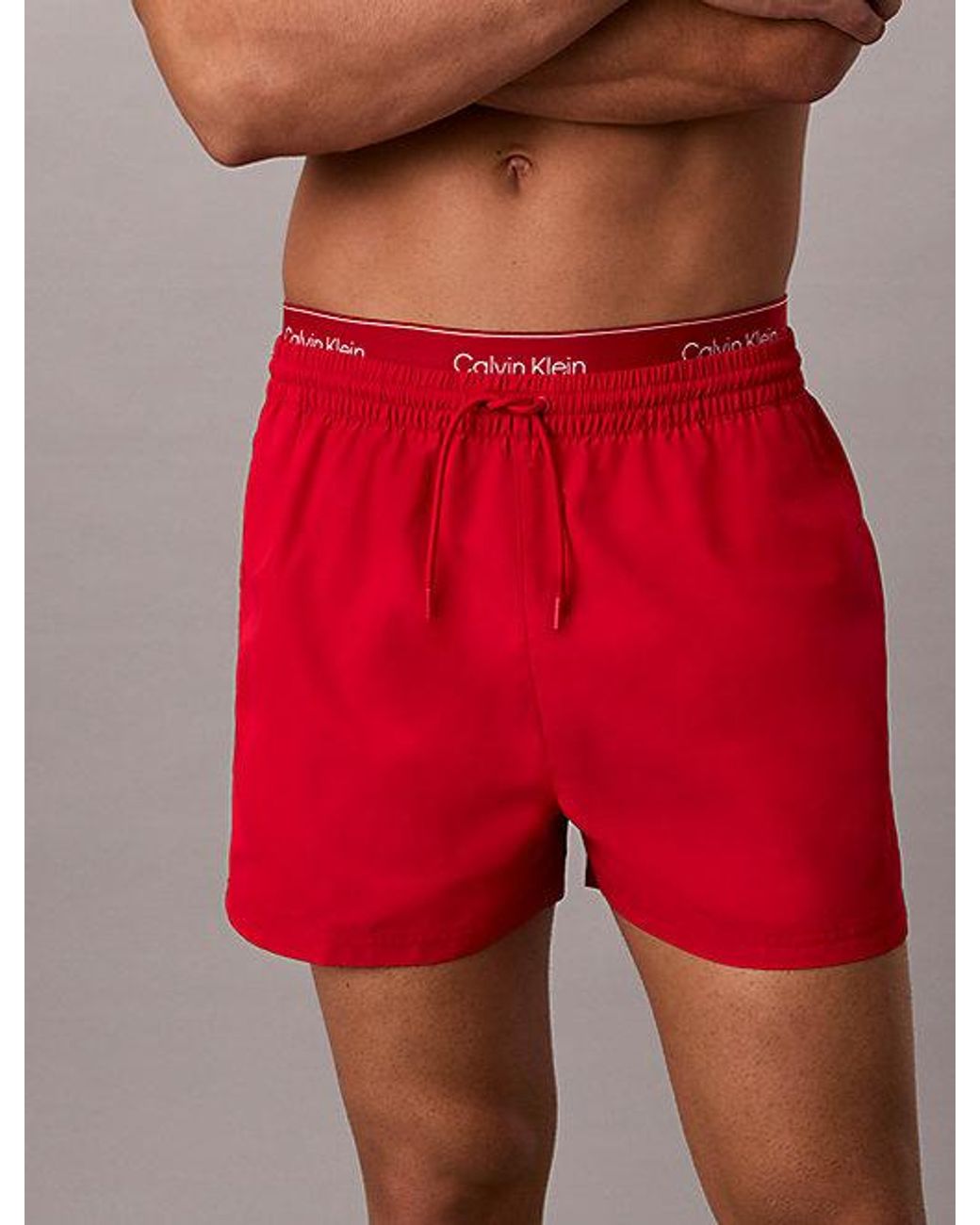 Calvin Klein Red Short Drawstring Swim Shorts Ck Essentials for men