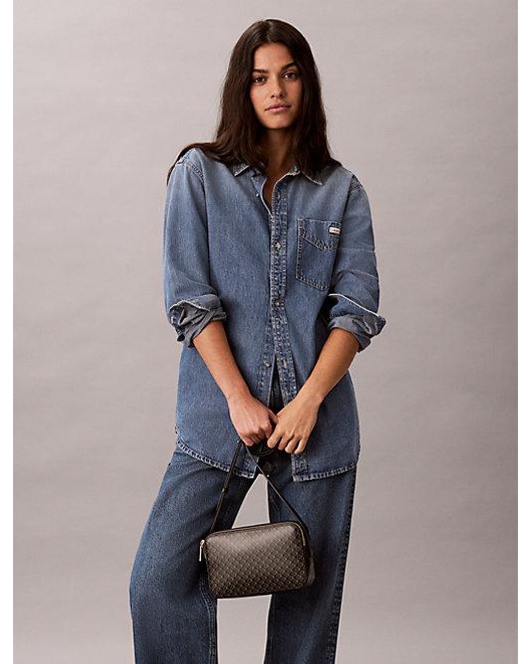 Calvin Klein Gray Allover Emblem Logo Camera Bag