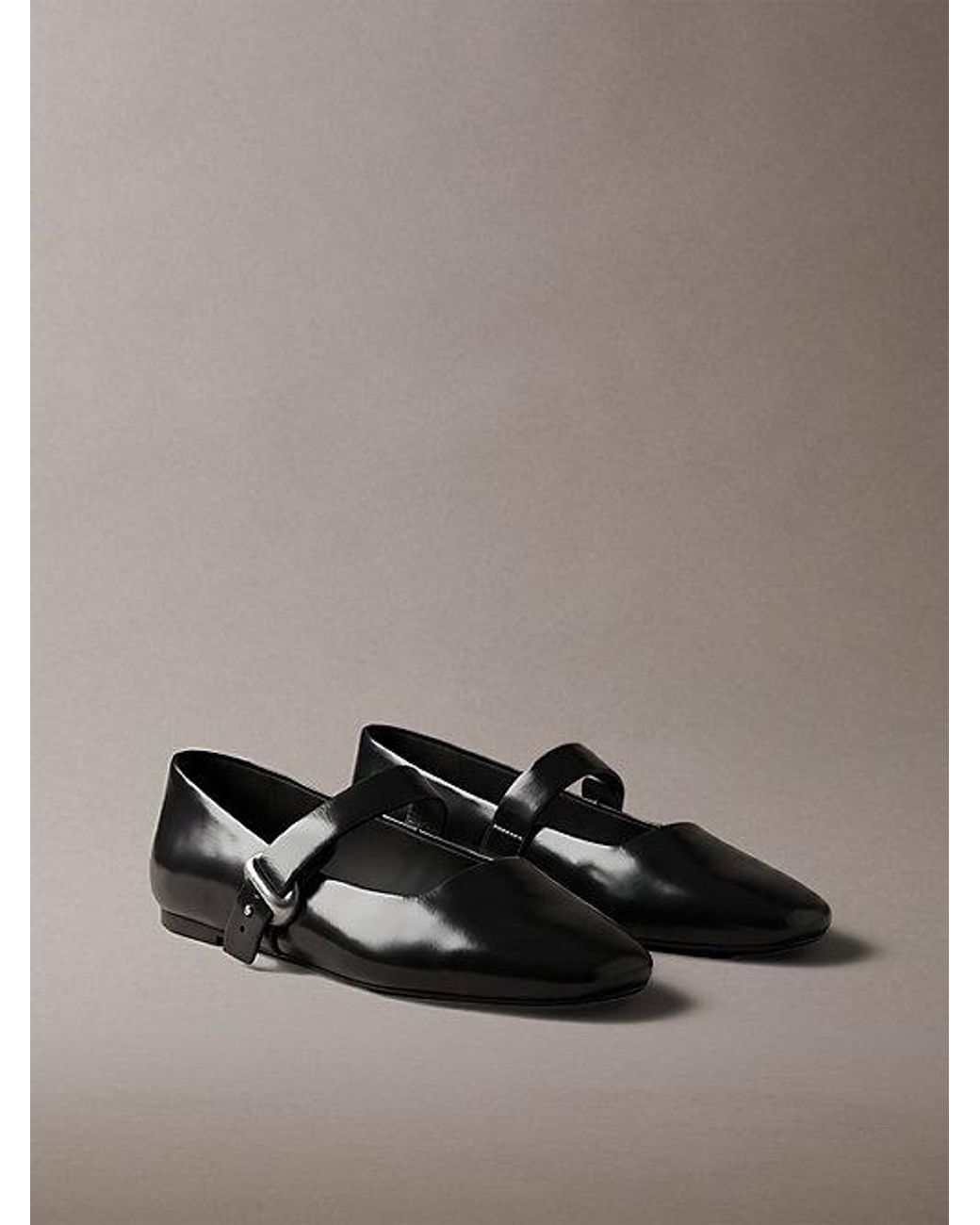 Calvin Klein Gray Leather Mary Jane Ballerinas