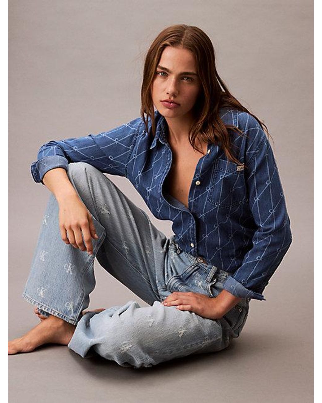 Calvin Klein Blue Jeans Wide Leg Logo Jeans