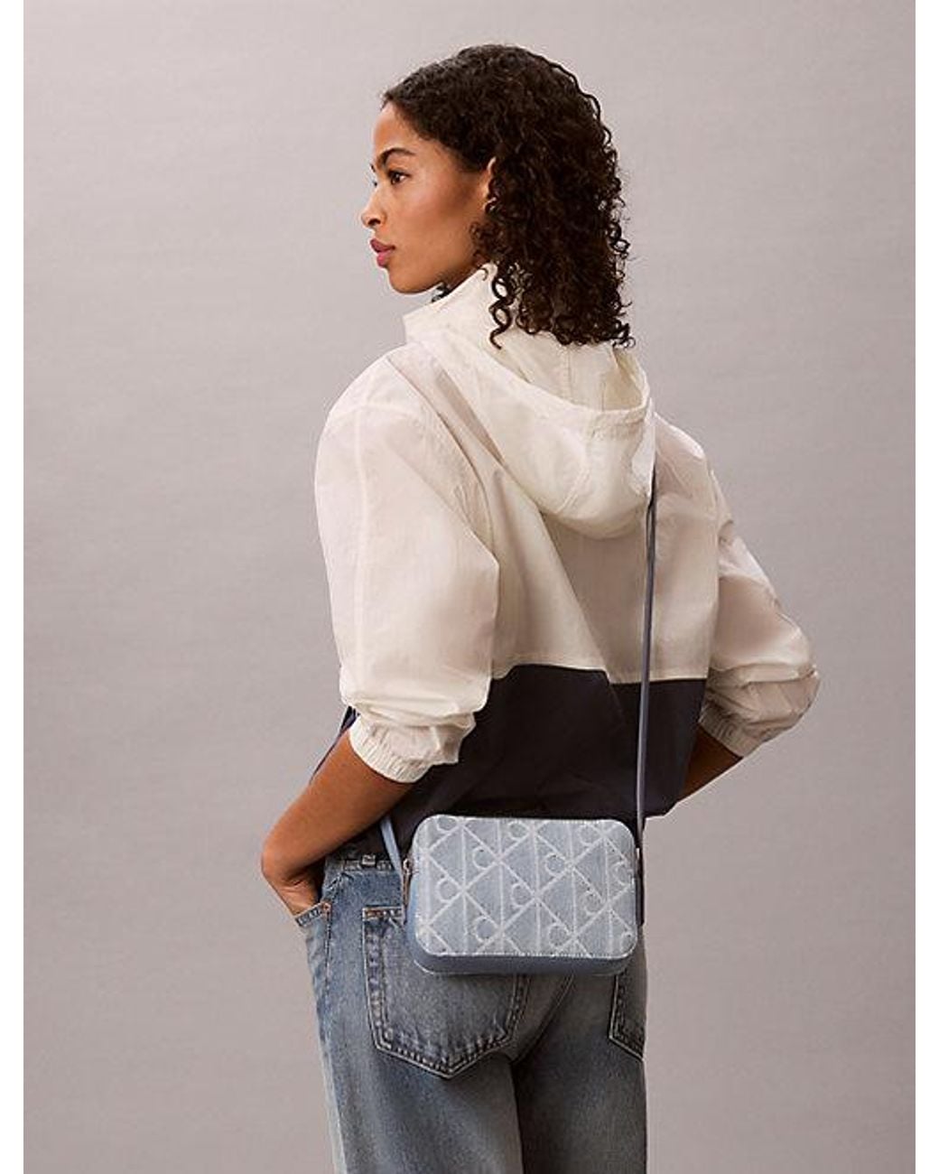 Calvin Klein Blue Denim Allover Emblem Logo Camera Bag