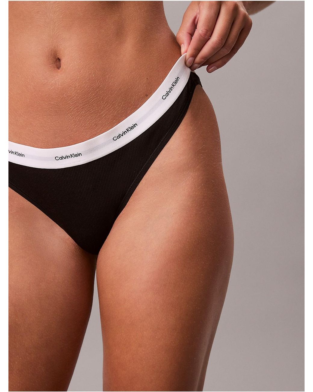 Calvin Klein Black Thong Cotton Stretch Rib