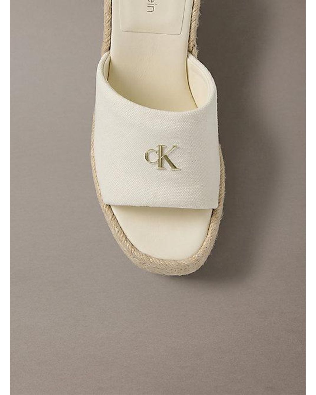 Calvin Klein White Canvas Espadrille Wedge Sandals