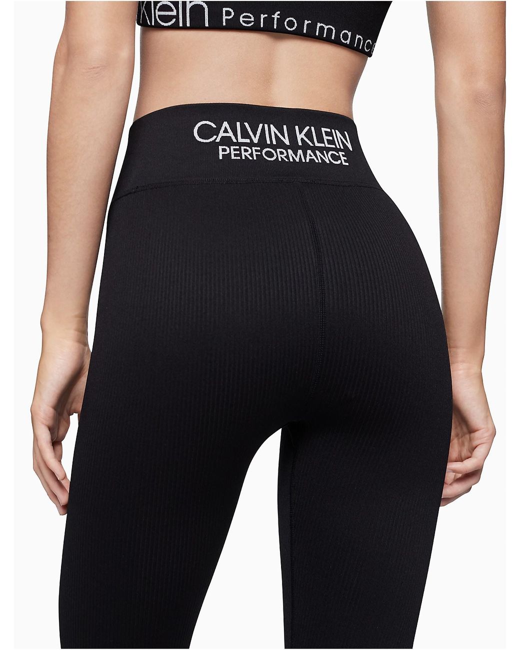 Calvin Klein Performance Ribbed High Waist 7/8 Leggings in Black | Lyst