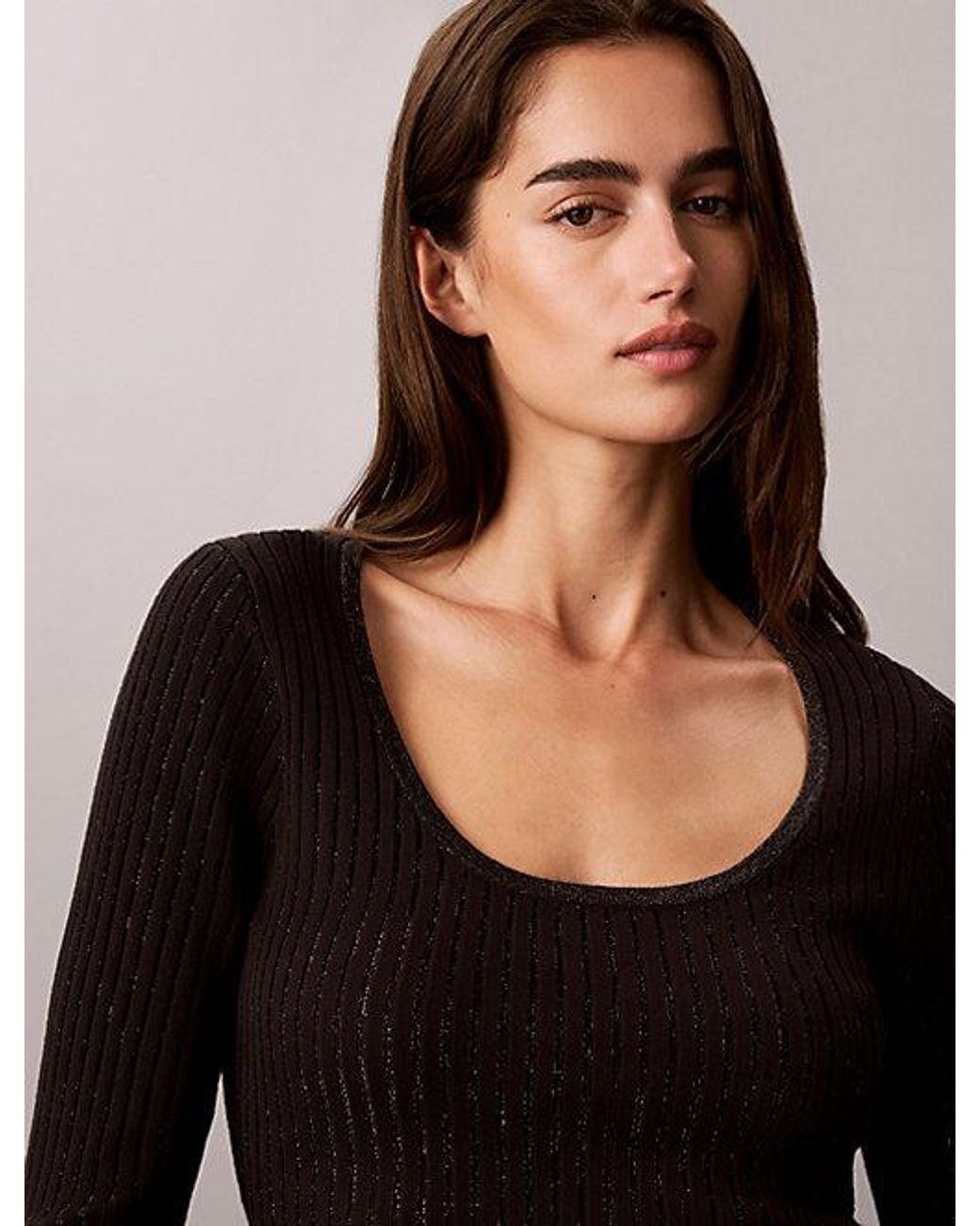 Calvin Klein Black Slim Shiny Ribbed Jumper