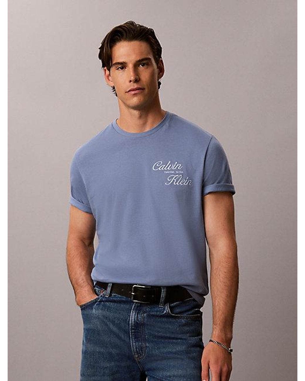 Calvin Klein Blue Jeans Embroidered Logo T-Shirt for men