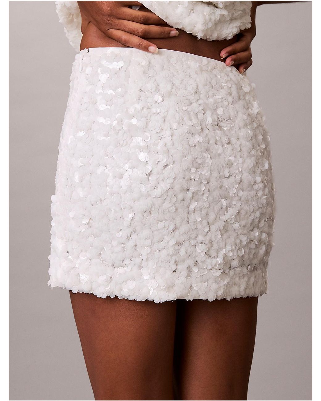 Calvin Klein White Jeans Sequin Mini Skirt