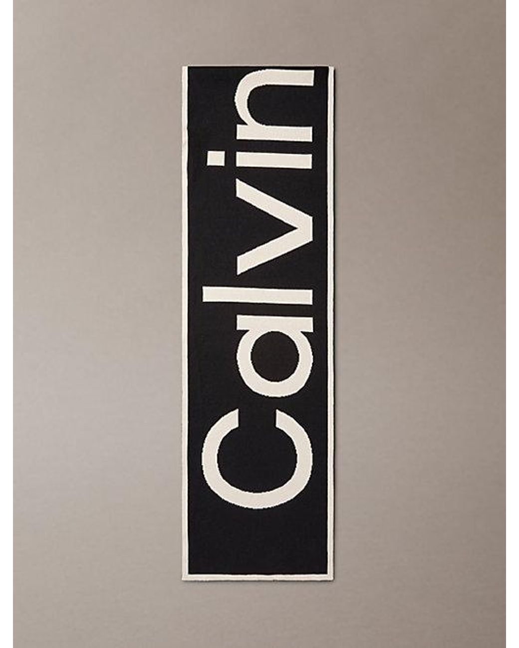 Calvin Klein Black Cotton Jacquard Knit Logo Scarf