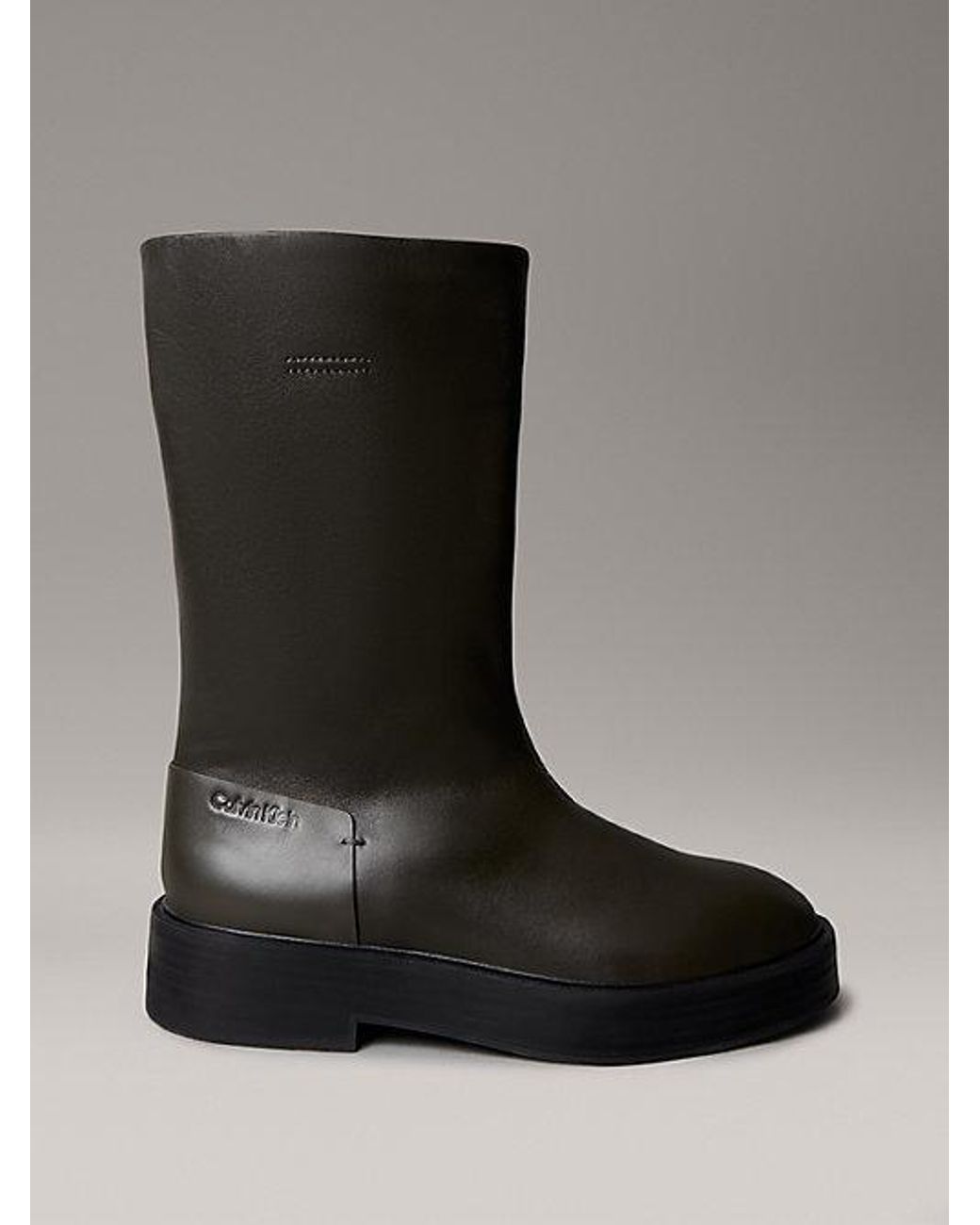 Calvin Klein Black Lederboots Mit Blockabsatz