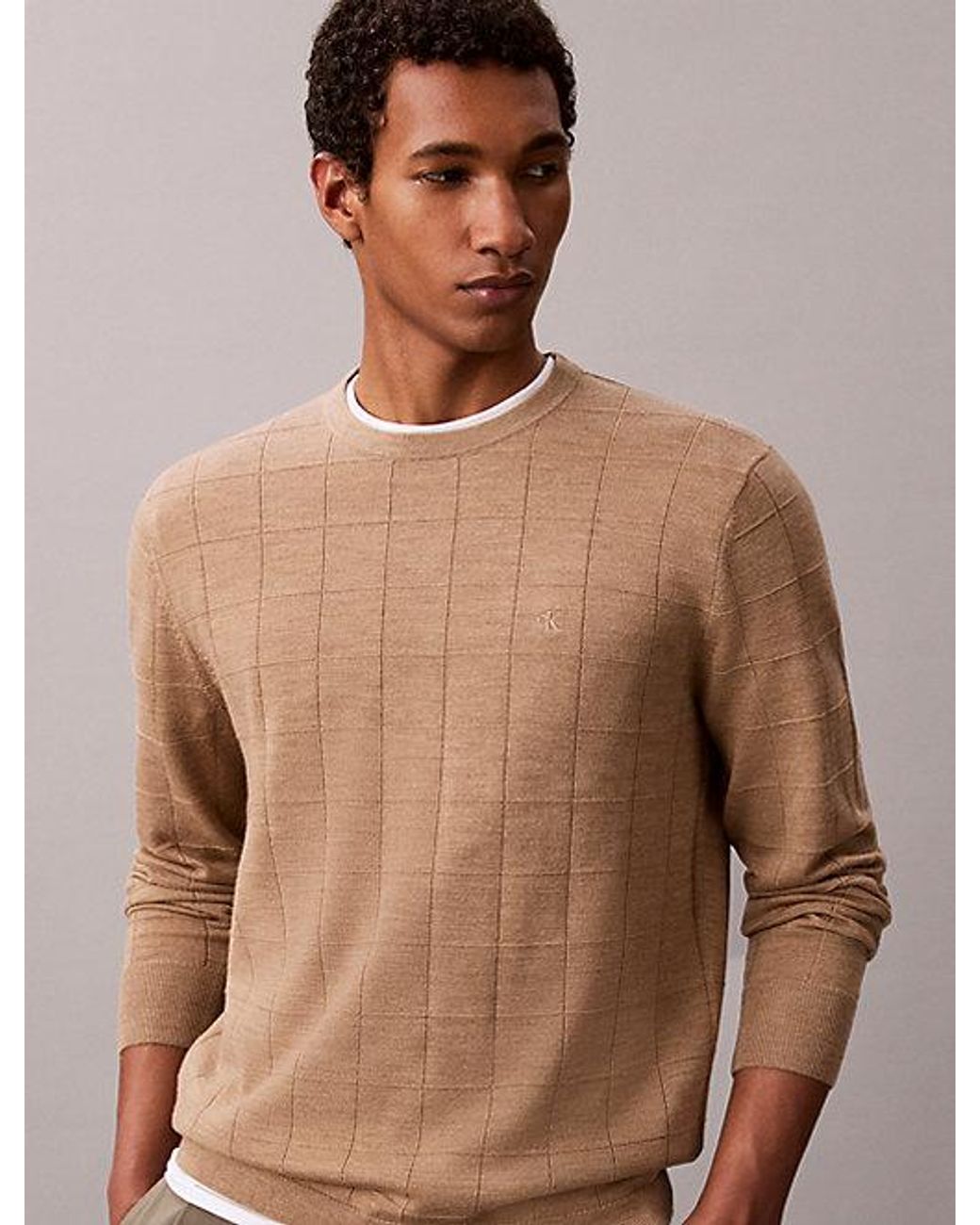 Calvin Klein Natural Merino Wool Grid Jumper for men