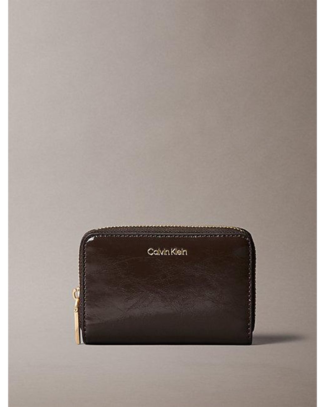 Calvin Klein Brown Rfid Glossy Square Zip Around Wallet
