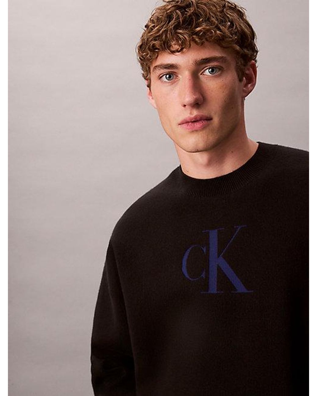 Calvin Klein Black Jeans Cotton Blend Monogram Logo Relaxed Jumper for men