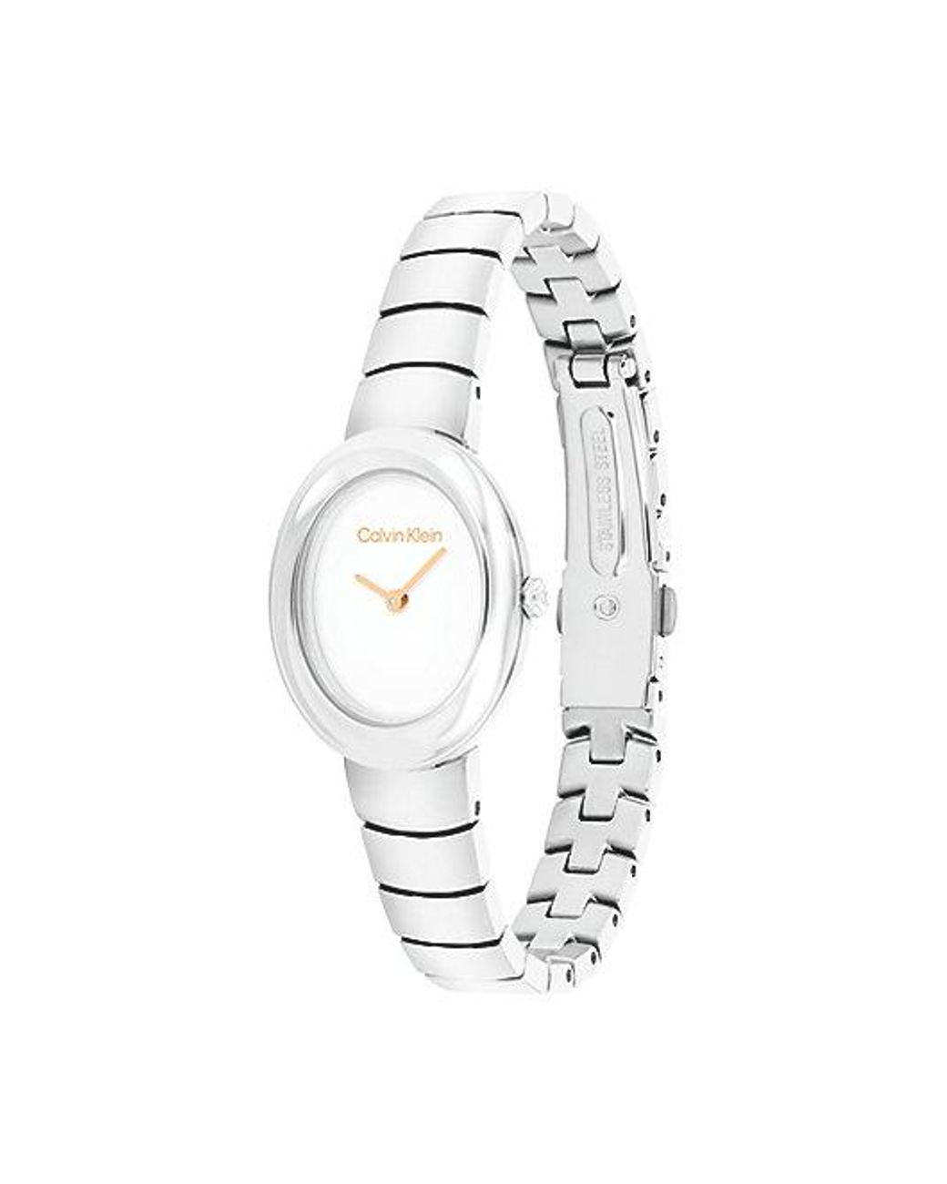 Calvin Klein White Oval Twisted Bezel Bracelet Watch
