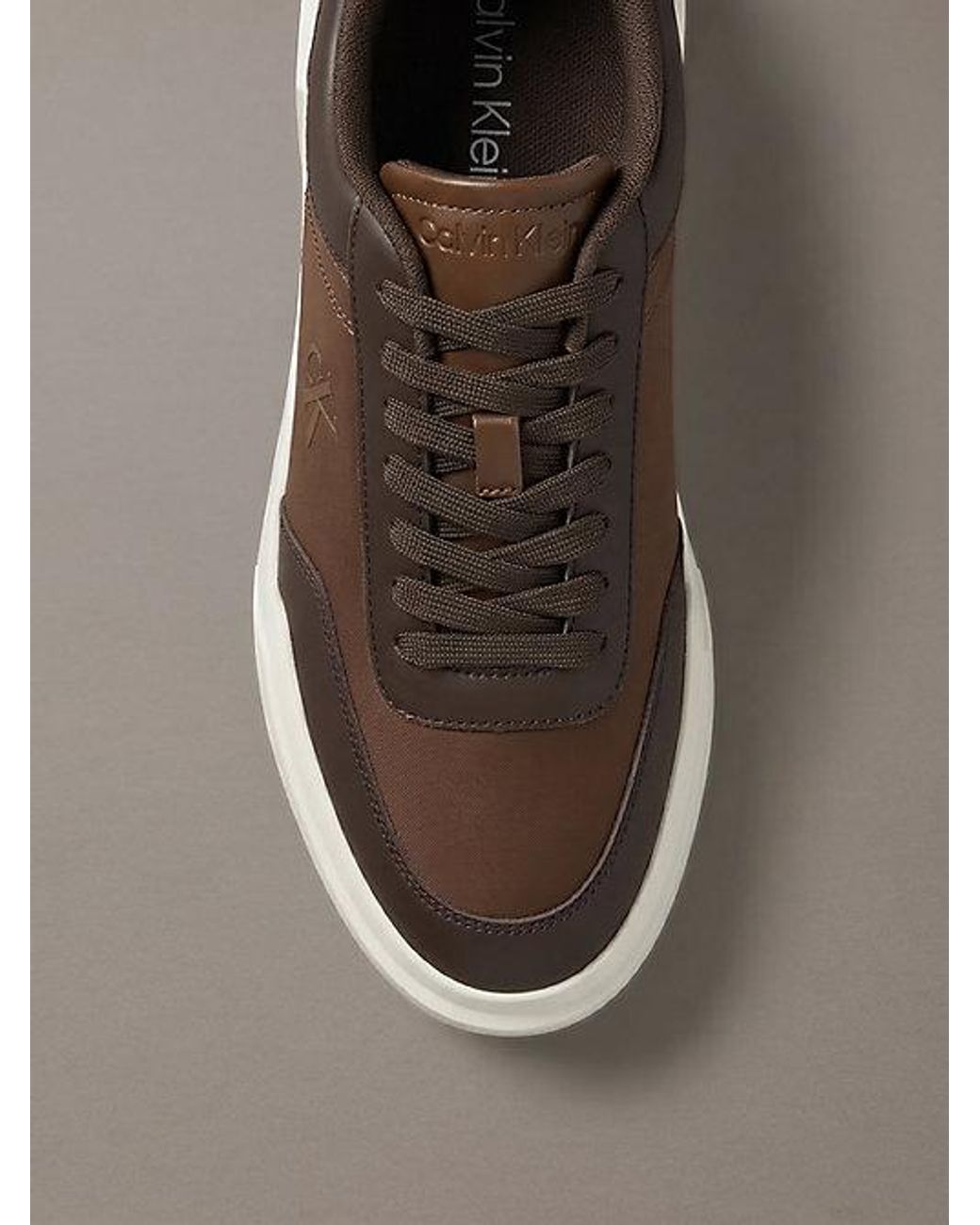 Calvin Klein Brown Leather Durable Traction Chunky Trainers for men