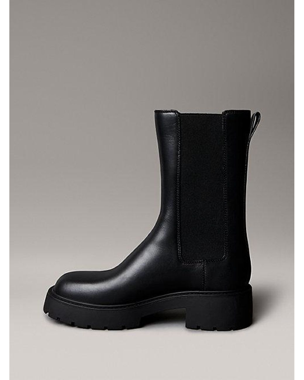 Calvin Klein Black Ck Bold Leather Tall Chelsea Boots