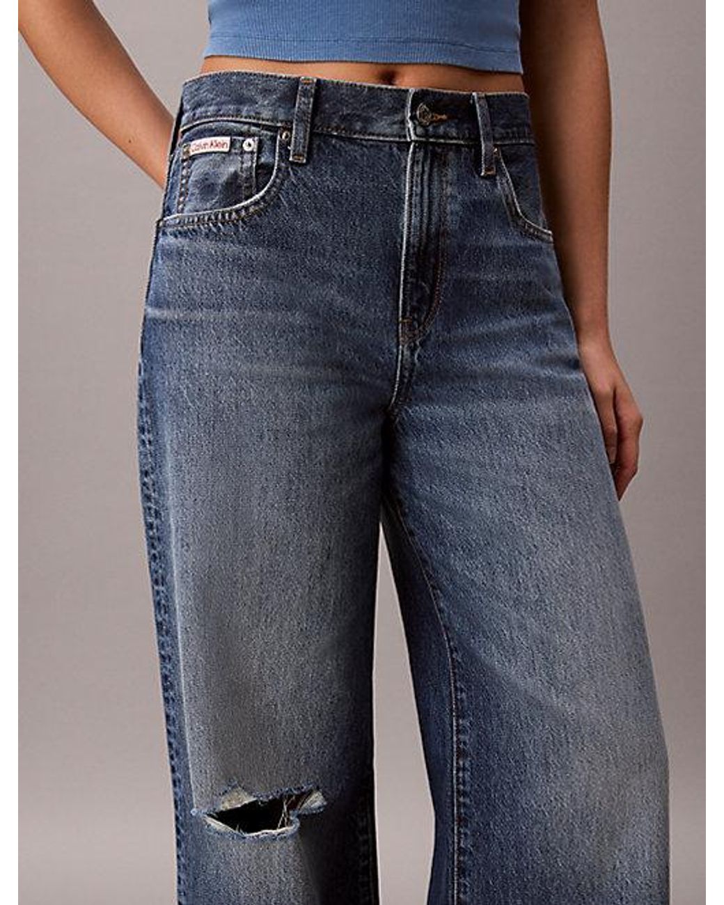 Calvin Klein Blue Jeans Wide Leg Distressed Jeans