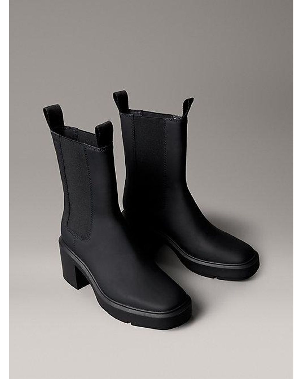 Calvin Klein Black Leather Platform Heeled Chelsea Boots