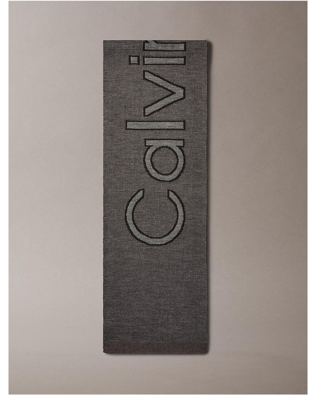 Calvin Klein Gray Statement Logo Birdseye Scarf for men