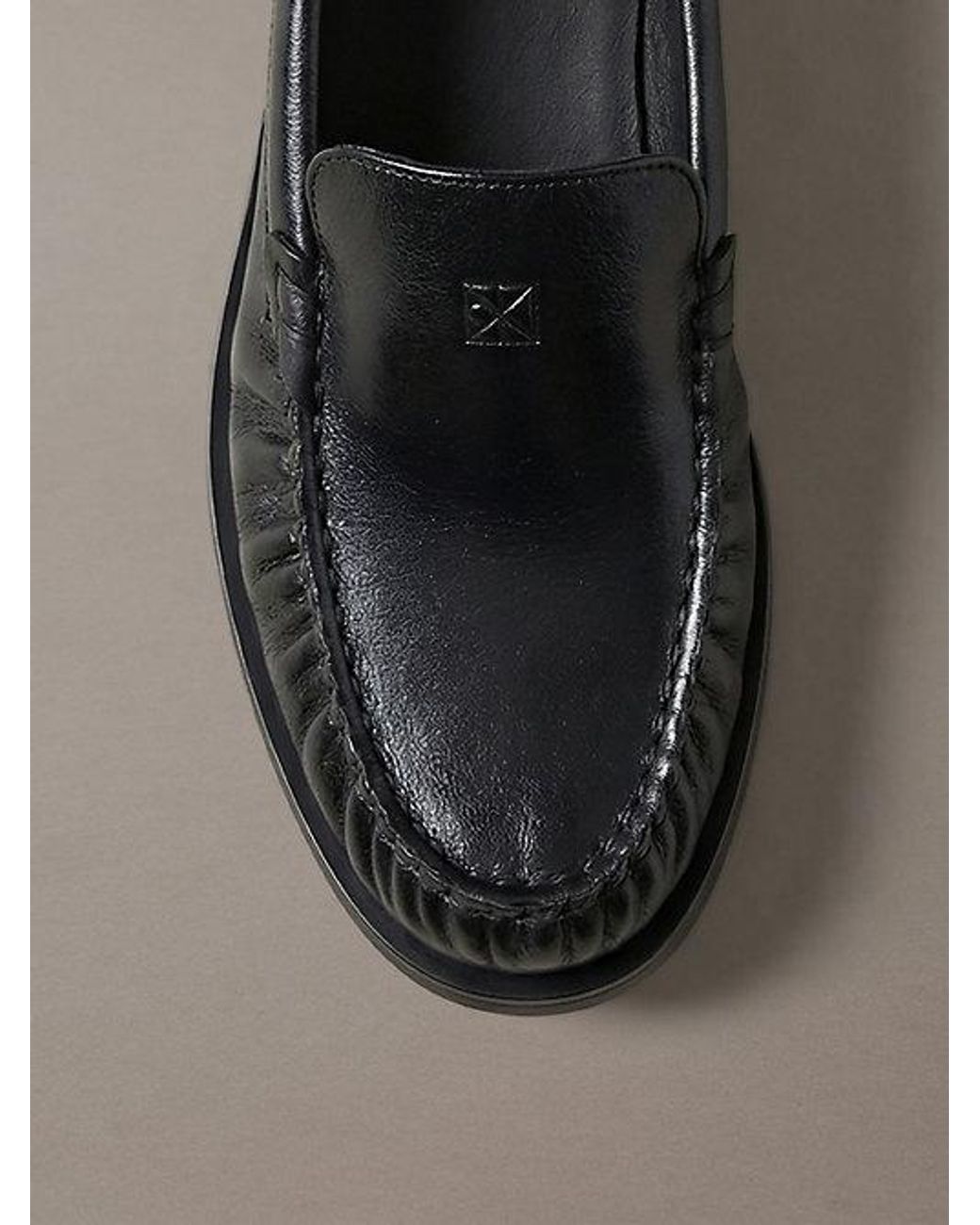 Calvin Klein Gray Thea Leather Pleated Loafers