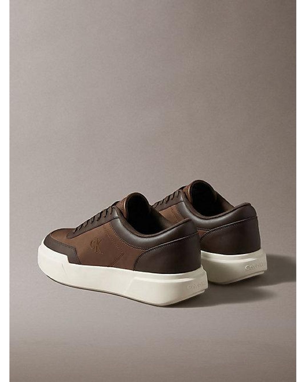 Calvin Klein Brown Leather Durable Traction Chunky Trainers for men