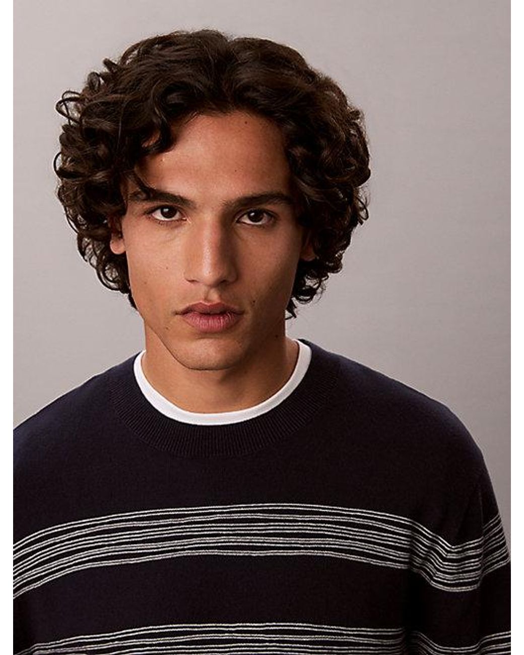 Calvin Klein Black Cotton Irregular Stripe Jumper for men