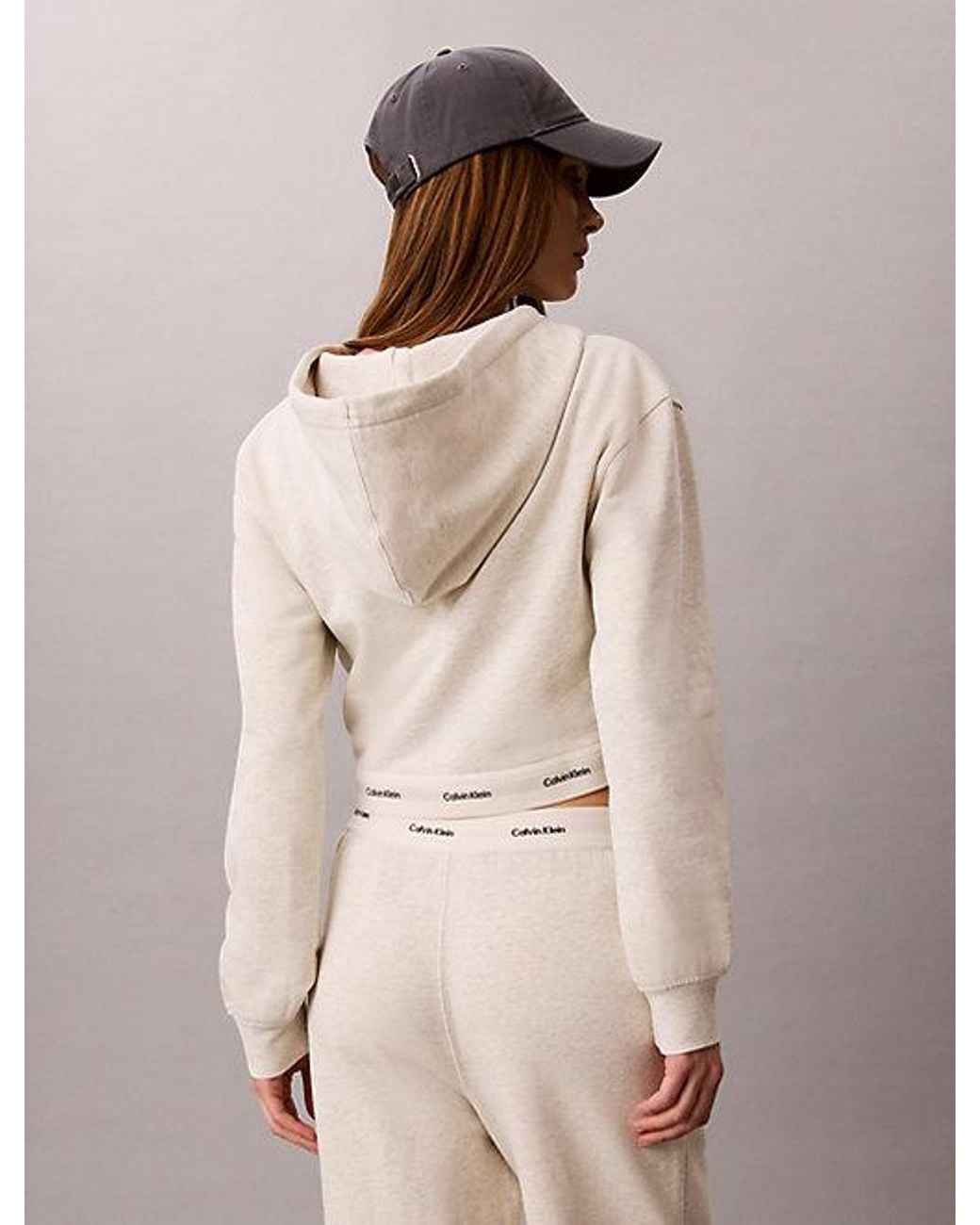 Calvin Klein Natural Jeans Cropped Logo Elastic Zip Hoodie