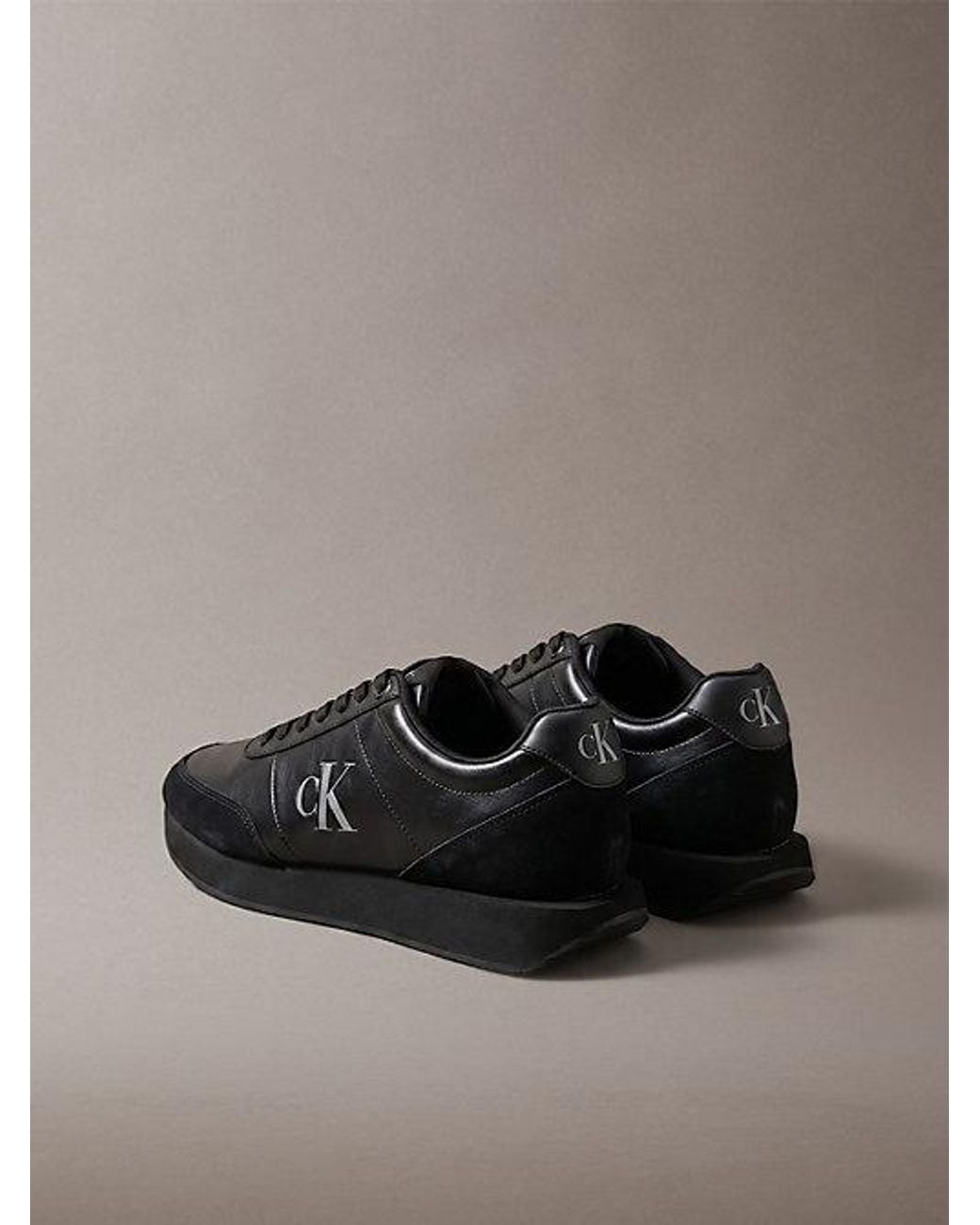 Calvin Klein Gray Leather Signature Logo Runner Trainers