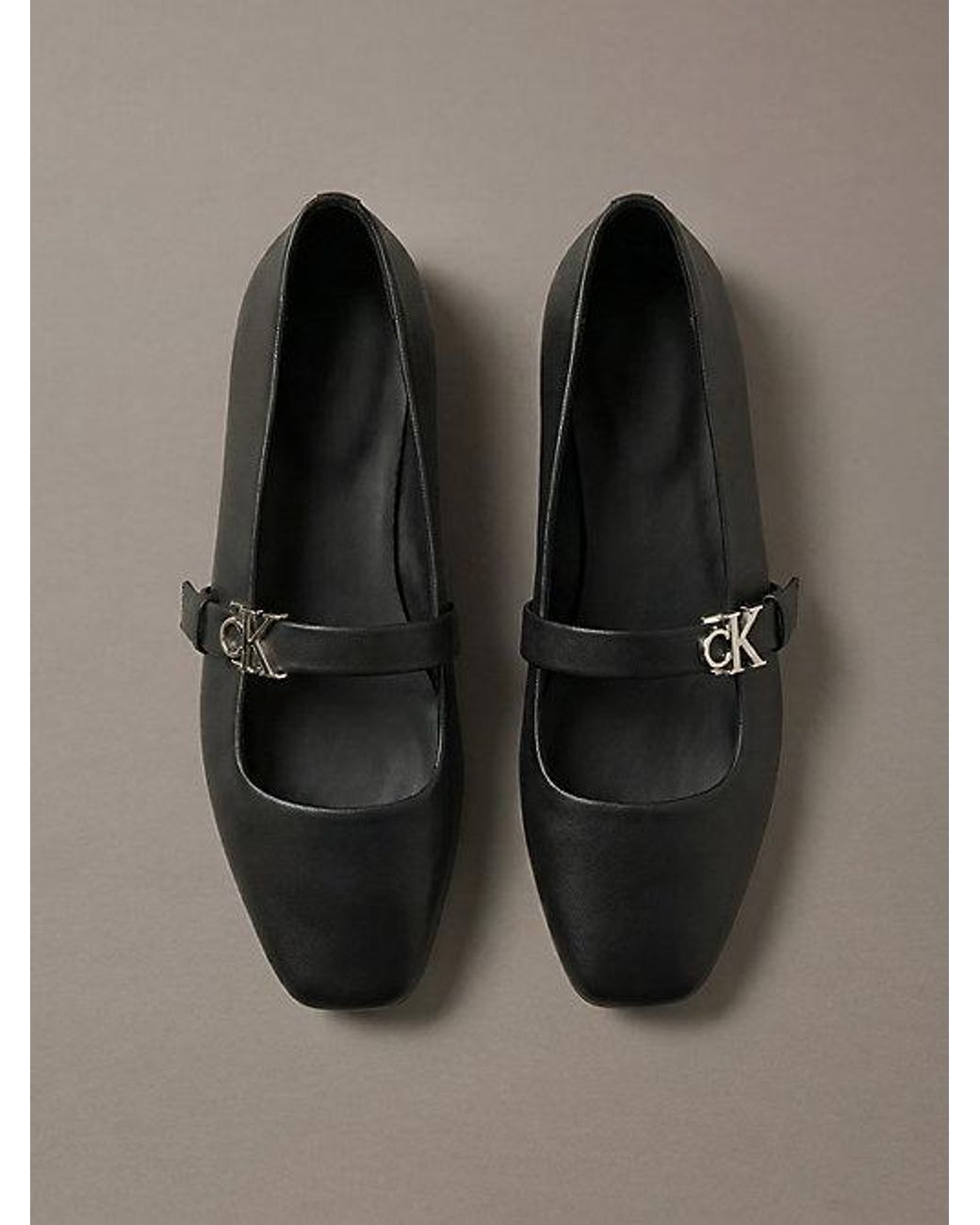 Calvin Klein Gray Leather Mary Jane Ballerinas