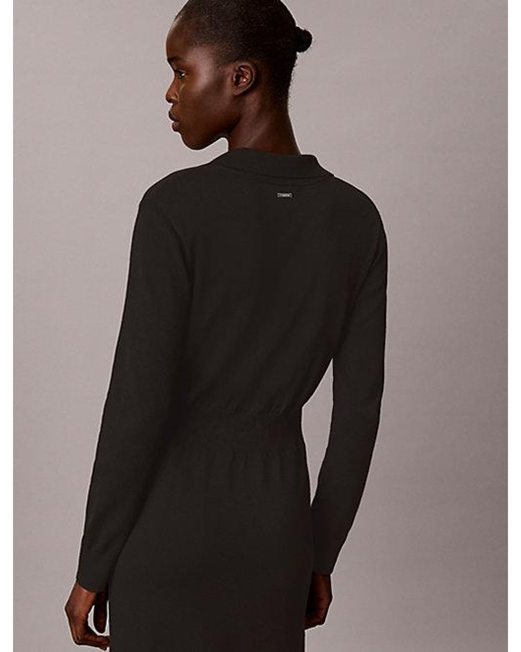 Calvin Klein Black Soft Knit Long Sleeve Midi Dress
