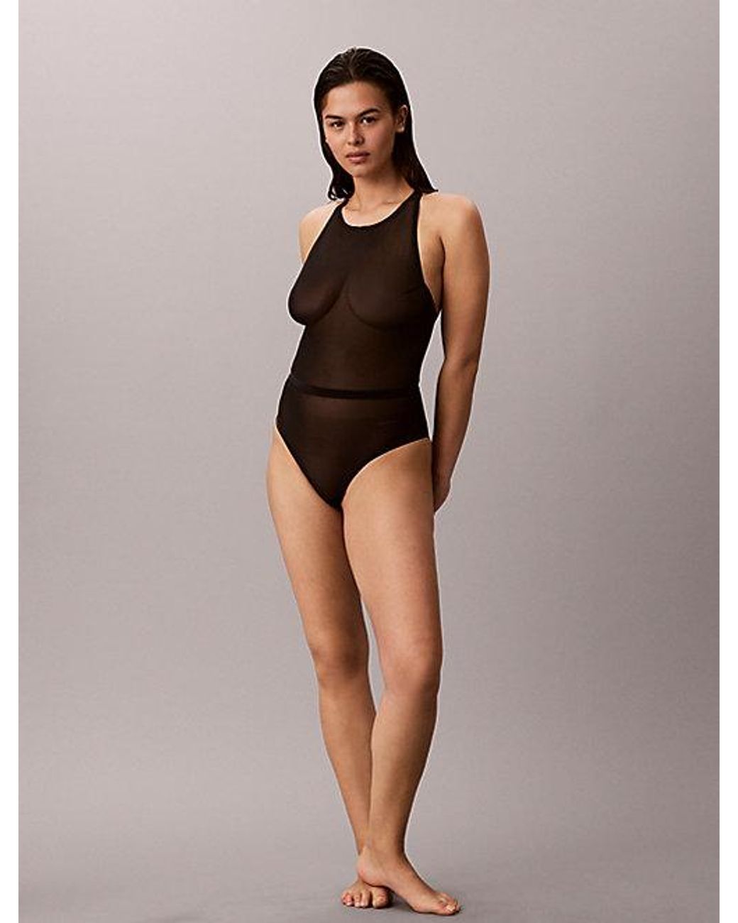 Calvin Klein Brown Shapewear Bodysuit Minimalist Mesh