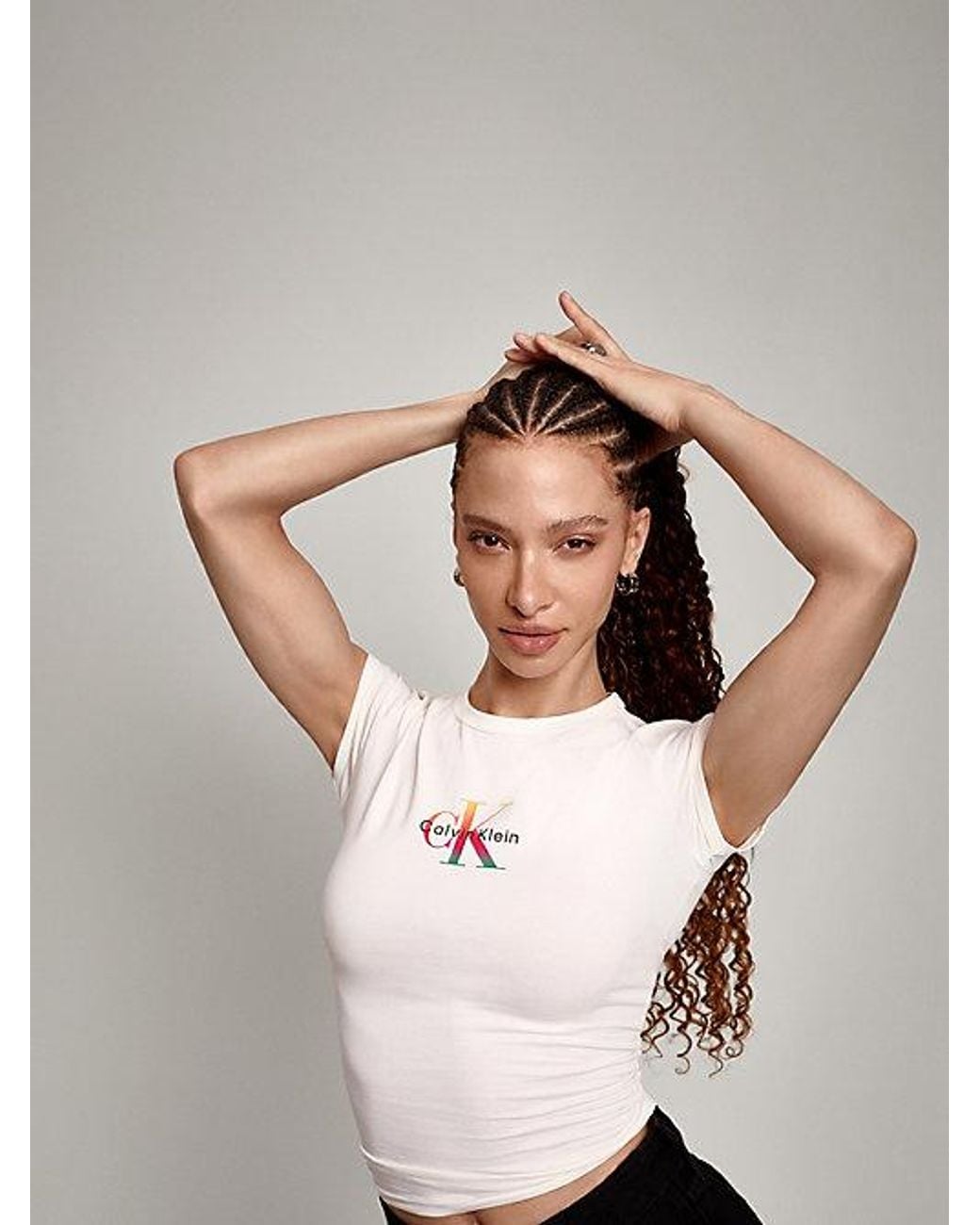 Calvin Klein White Jeans Slim Monogram T-Shirt Pride