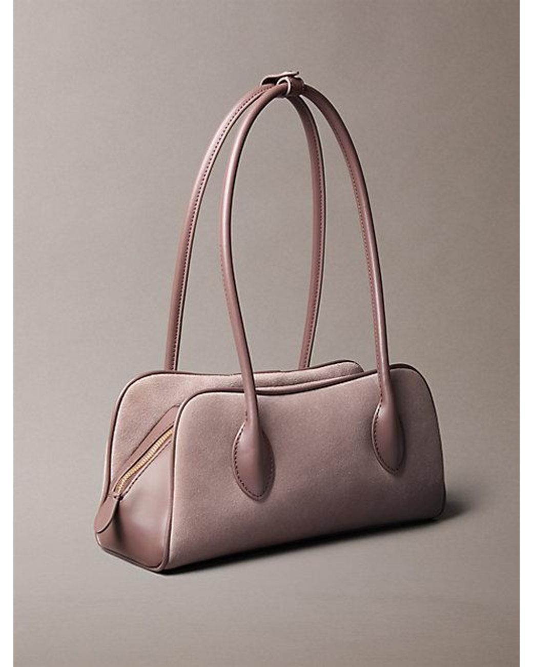 Calvin Klein Brown Suede Emblem Logo Shoulder Bag